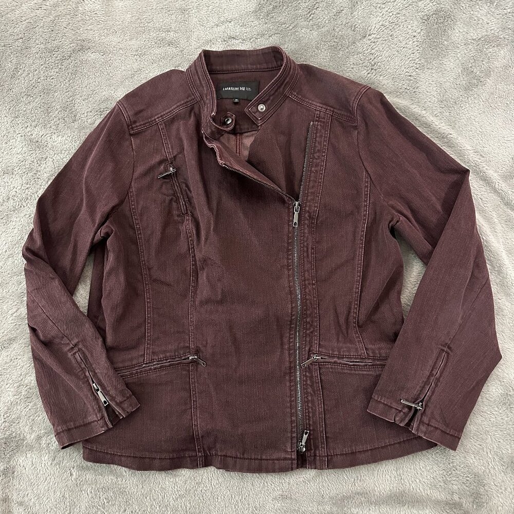 Lafayette 148 Denim Moto Jacket Women's size 14 Brown
